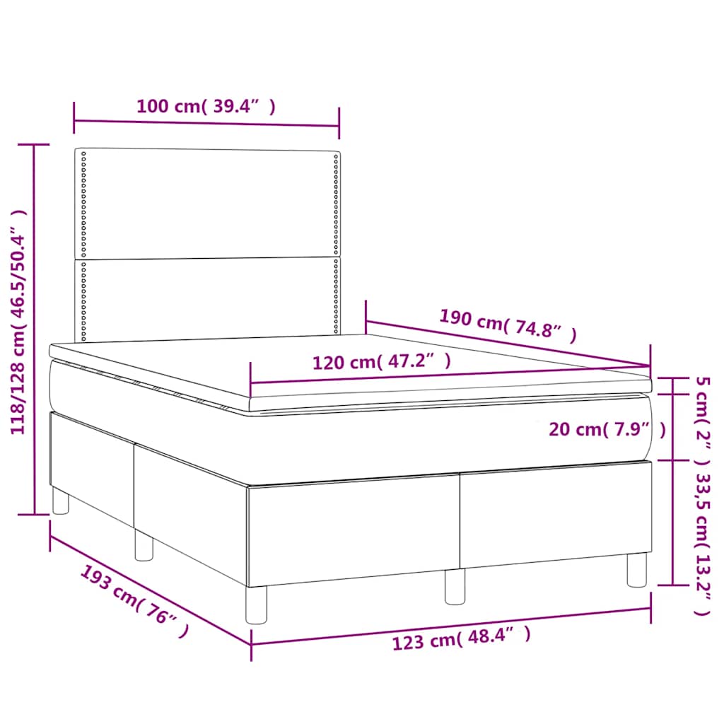 vidaXL Κρεβάτι Boxspring με Στρώμα & LED Σκ. Πράσινο 120x190εκ Βελούδο