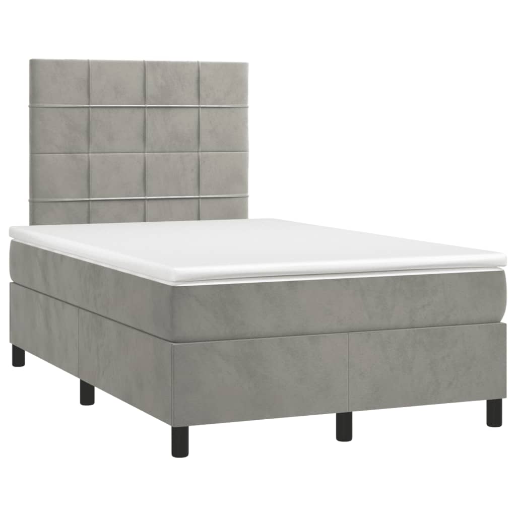 vidaXL Κρεβάτι Boxspring με Στρώμα & LED Αν.Γκρι 120x190εκ. Βελούδινο