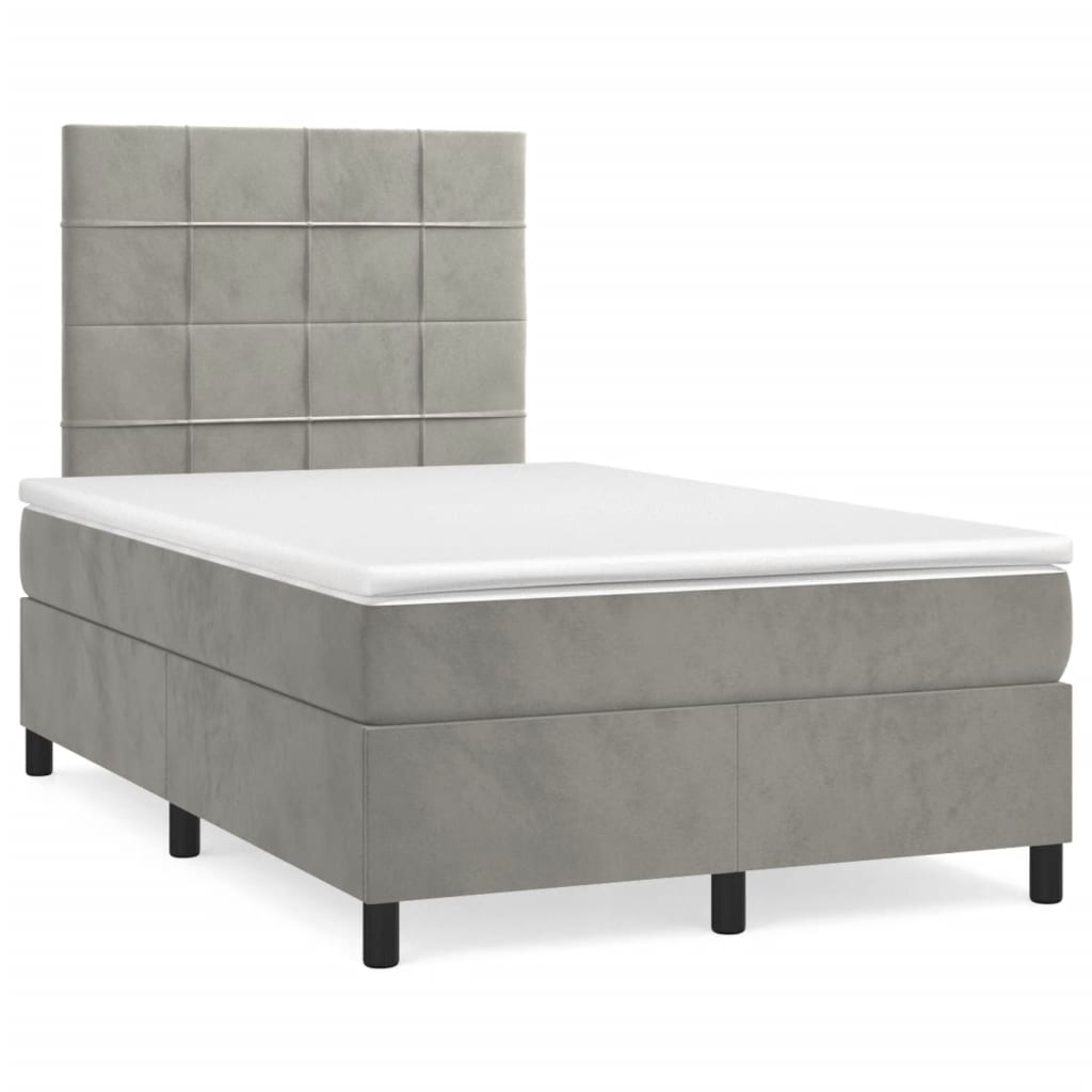 vidaXL Κρεβάτι Boxspring με Στρώμα & LED Αν.Γκρι 120x190εκ. Βελούδινο