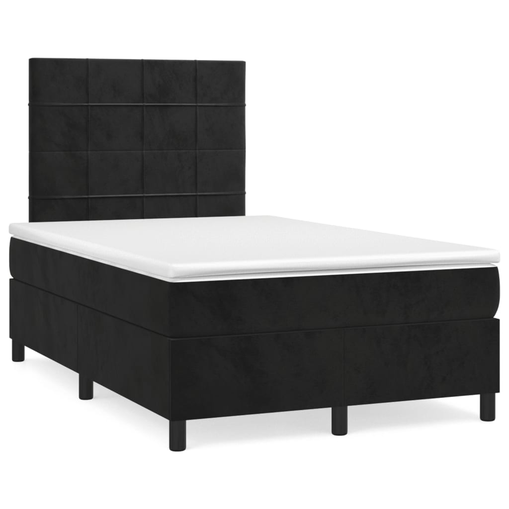 vidaXL Κρεβάτι Boxspring με Στρώμα & LED Μαύρο 120x190 εκ. Βελούδινο