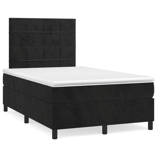 vidaXL Κρεβάτι Boxspring με Στρώμα & LED Μαύρο 120x190 εκ. Βελούδινο