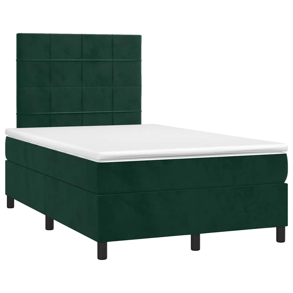 vidaXL Κρεβάτι Boxspring με Στρώμα & LED Σκ. Πράσινο 120x190εκ Βελούδο