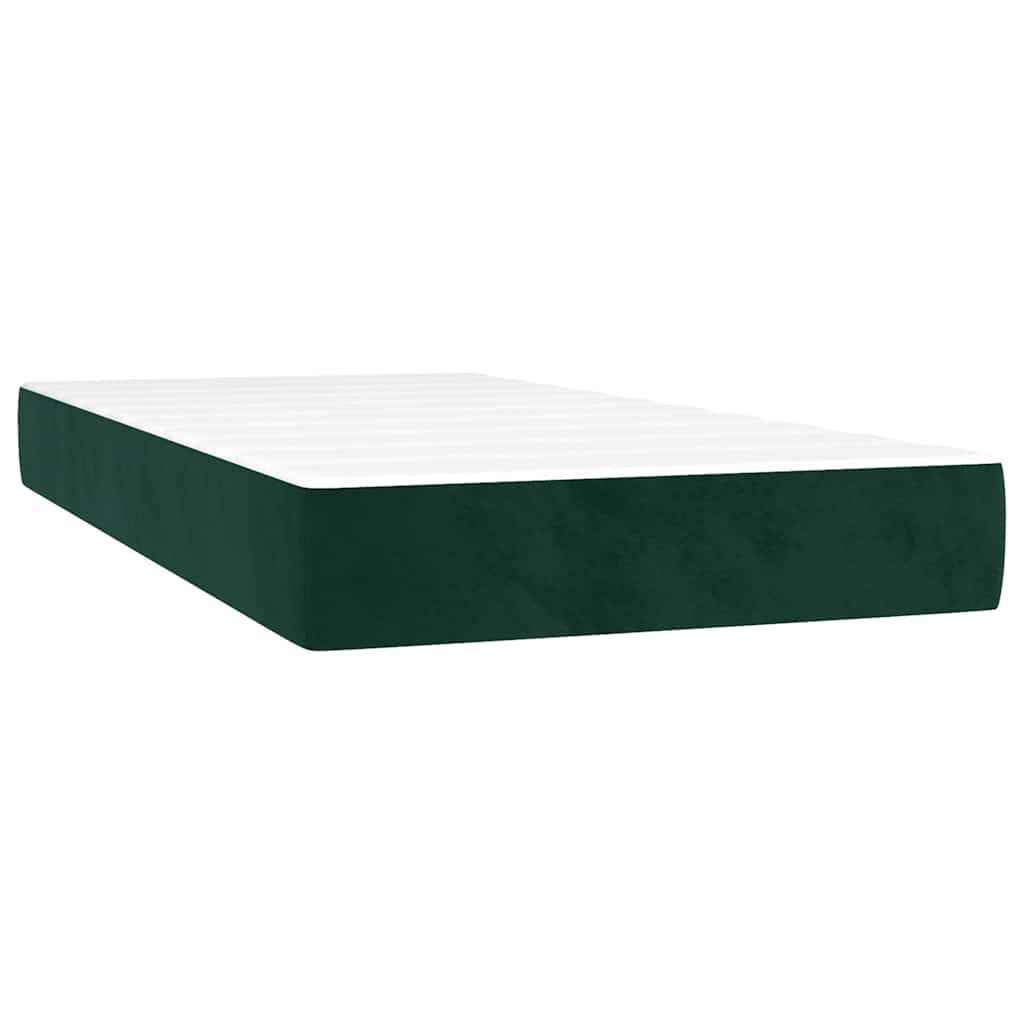 vidaXL Κρεβάτι Boxspring με Στρώμα & LED Σκ. Πράσινο 120x190εκ Βελούδο
