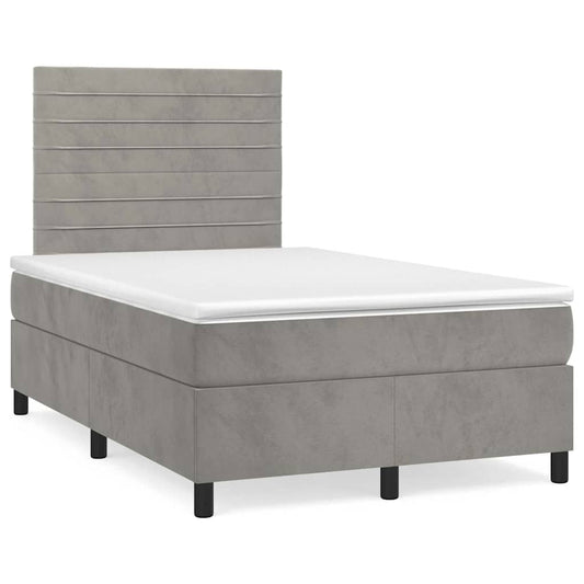 vidaXL Κρεβάτι Boxspring με Στρώμα & LED Αν.Γκρι 120x190εκ. Βελούδινο