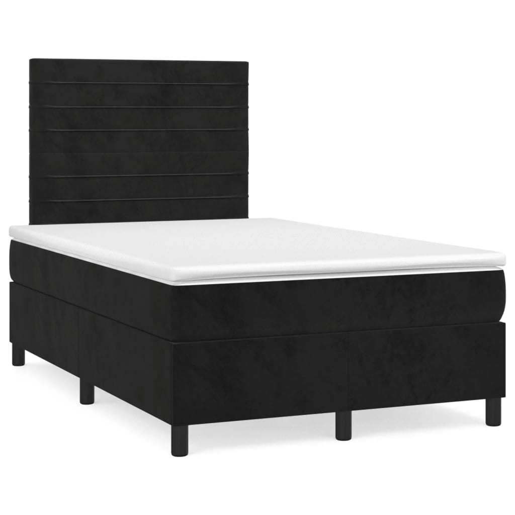 vidaXL Κρεβάτι Boxspring με Στρώμα & LED Μαύρο 120x190 εκ. Βελούδινο
