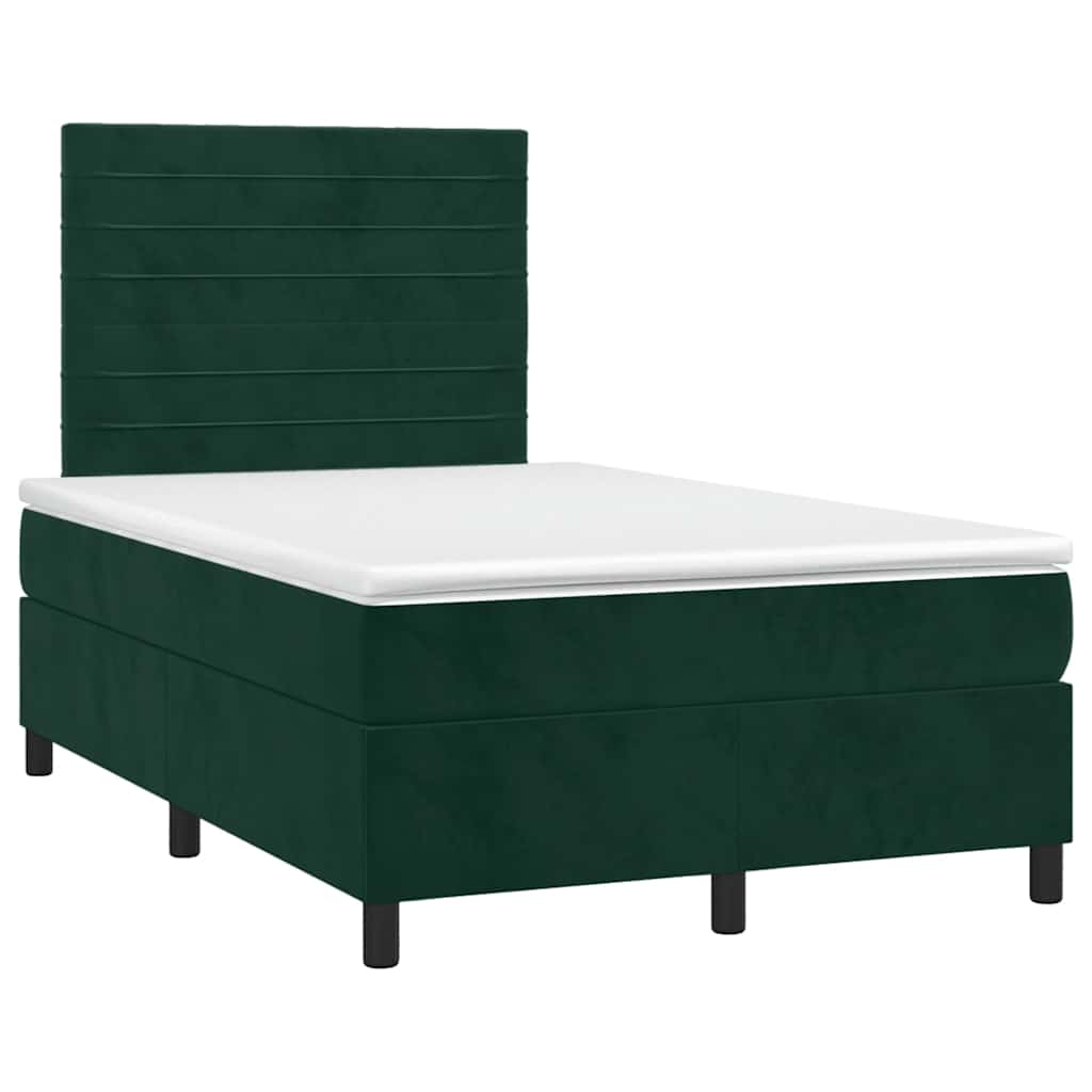 vidaXL Κρεβάτι Boxspring με Στρώμα & LED Σκ. Πράσινο 120x190εκ Βελούδο