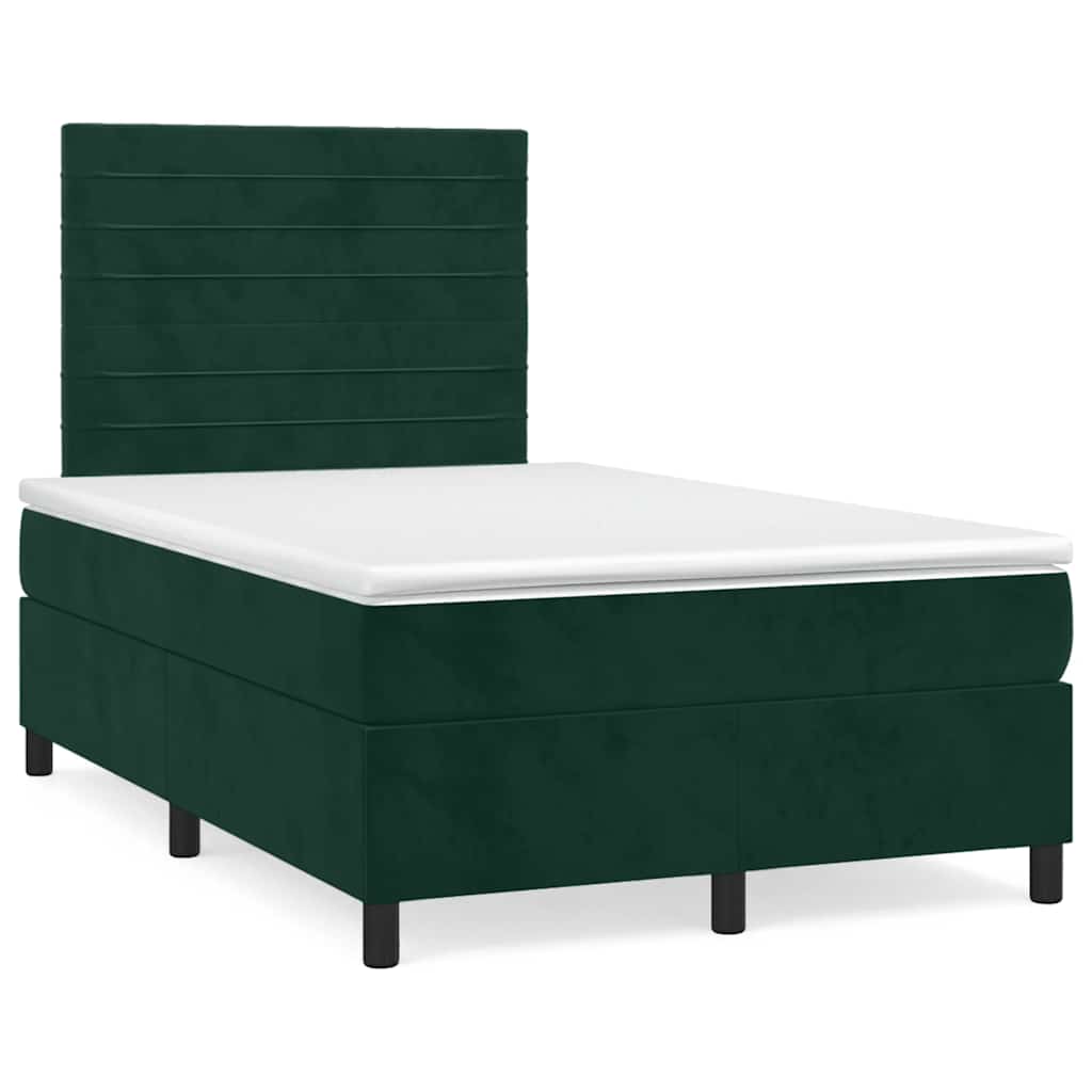 vidaXL Κρεβάτι Boxspring με Στρώμα & LED Σκ. Πράσινο 120x190εκ Βελούδο