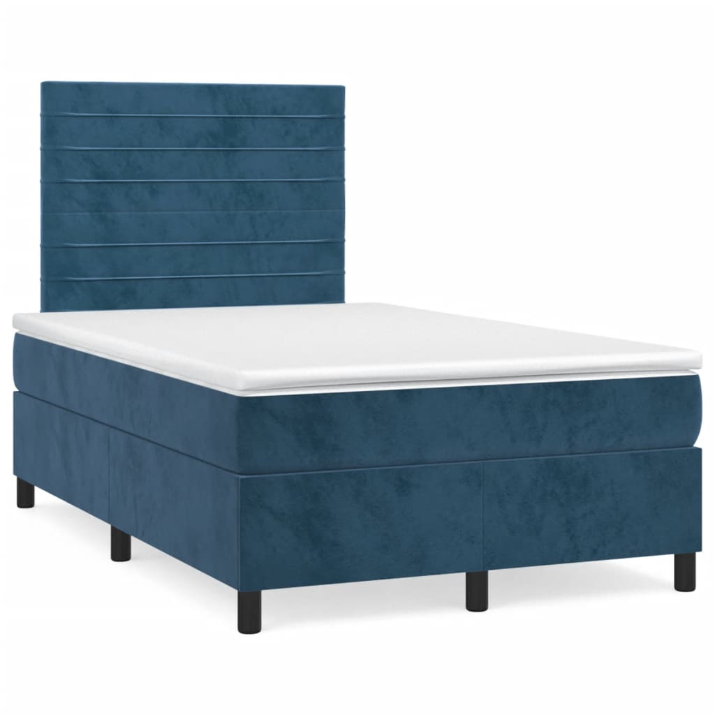 vidaXL Κρεβάτι Boxspring με Στρώμα & LED Σκ. Μπλε 120x190εκ. Βελούδινο