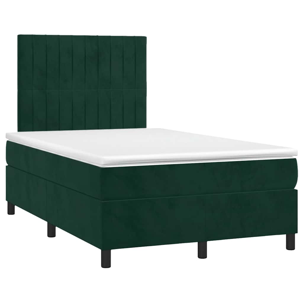 vidaXL Κρεβάτι Boxspring με Στρώμα & LED Σκ. Πράσινο 120x190εκ Βελούδο