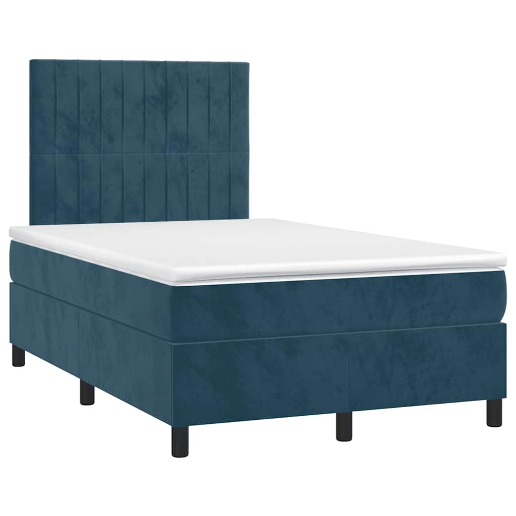 vidaXL Κρεβάτι Boxspring με Στρώμα & LED Σκ. Μπλε 120x190εκ. Βελούδινο