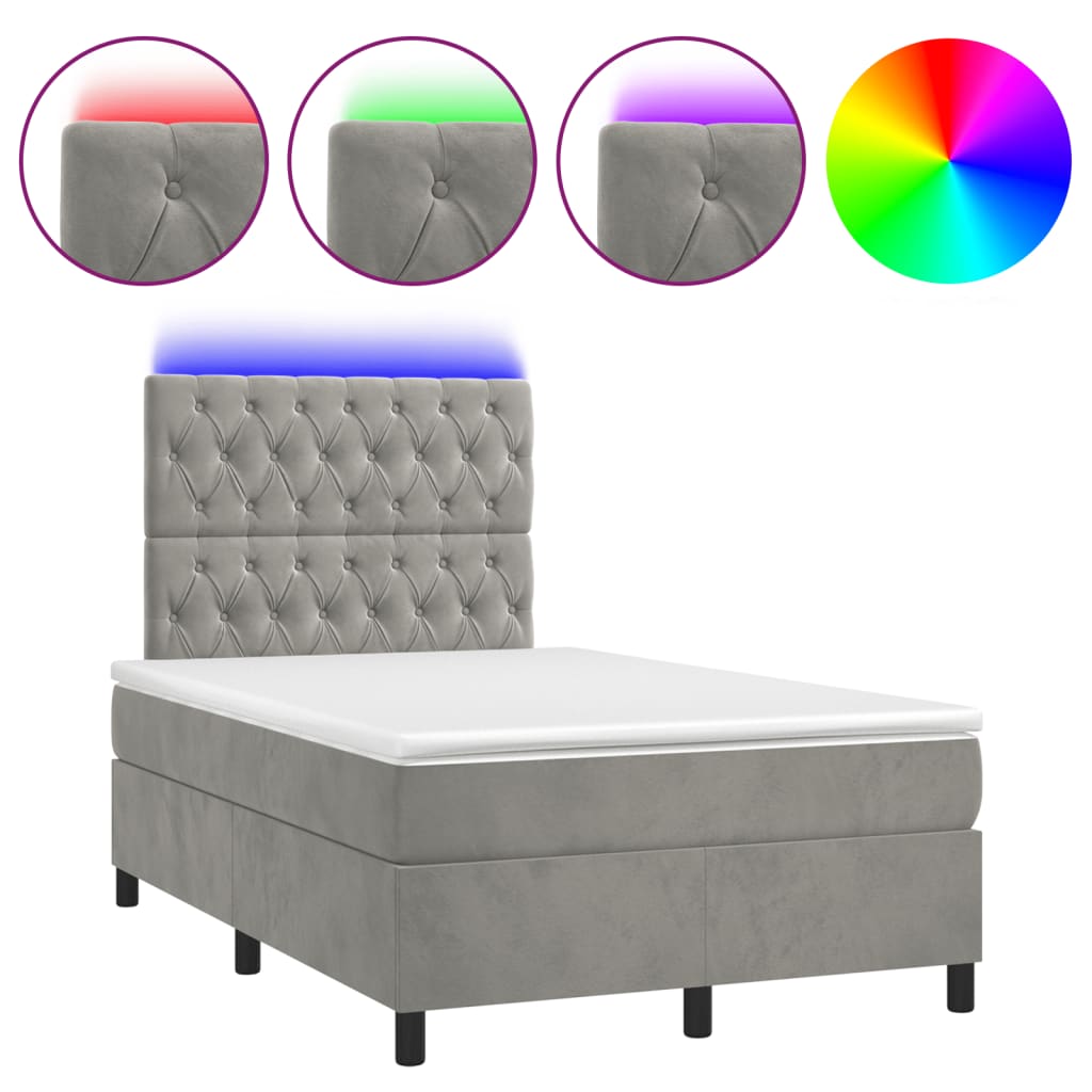 vidaXL Κρεβάτι Boxspring με Στρώμα & LED Αν.Γκρι 120x190εκ. Βελούδινο