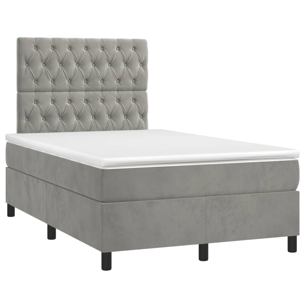 vidaXL Κρεβάτι Boxspring με Στρώμα & LED Αν.Γκρι 120x190εκ. Βελούδινο