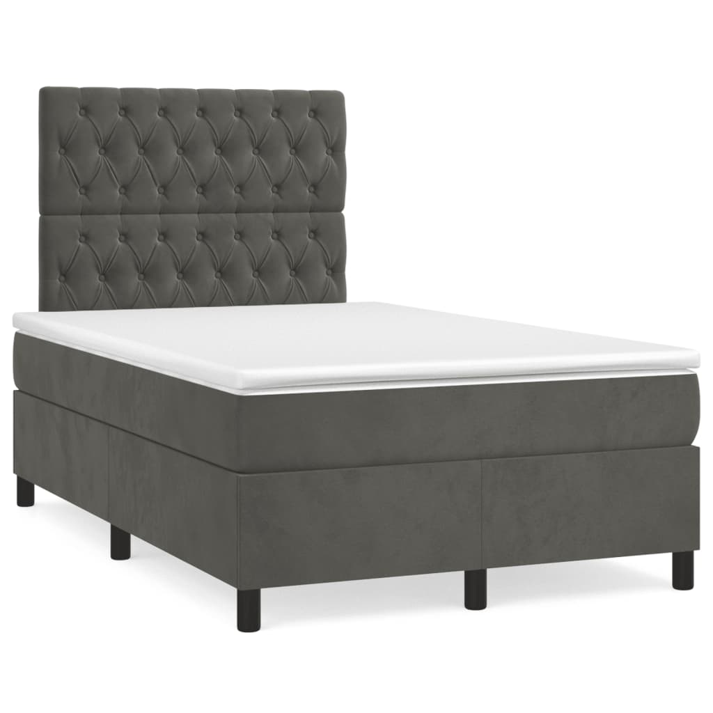 vidaXL Κρεβάτι Boxspring με Στρώμα & LED Σκ.Γκρι 120x190εκ. Βελούδινο