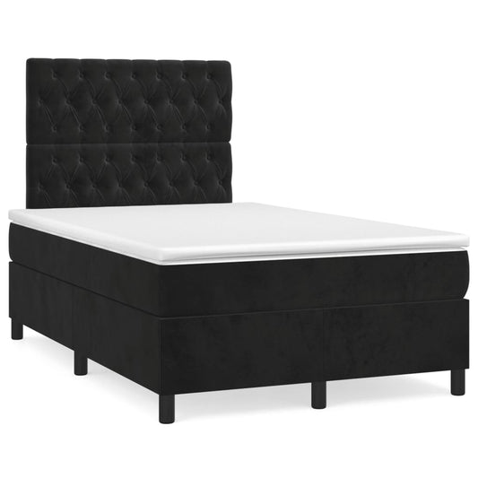vidaXL Κρεβάτι Boxspring με Στρώμα & LED Μαύρο 120x190 εκ. Βελούδινο