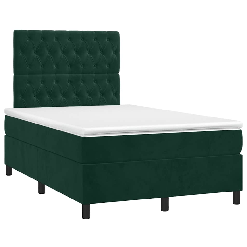 vidaXL Κρεβάτι Boxspring με Στρώμα & LED Σκ. Πράσινο 120x190εκ Βελούδο