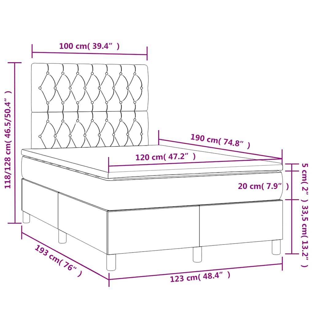 vidaXL Κρεβάτι Boxspring με Στρώμα & LED Σκ. Πράσινο 120x190εκ Βελούδο