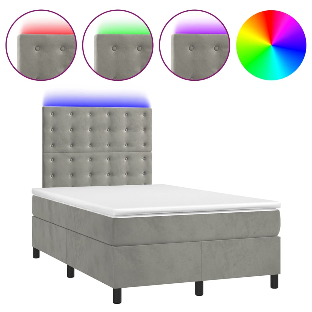vidaXL Κρεβάτι Boxspring με Στρώμα & LED Αν.Γκρι 120x190εκ. Βελούδινο