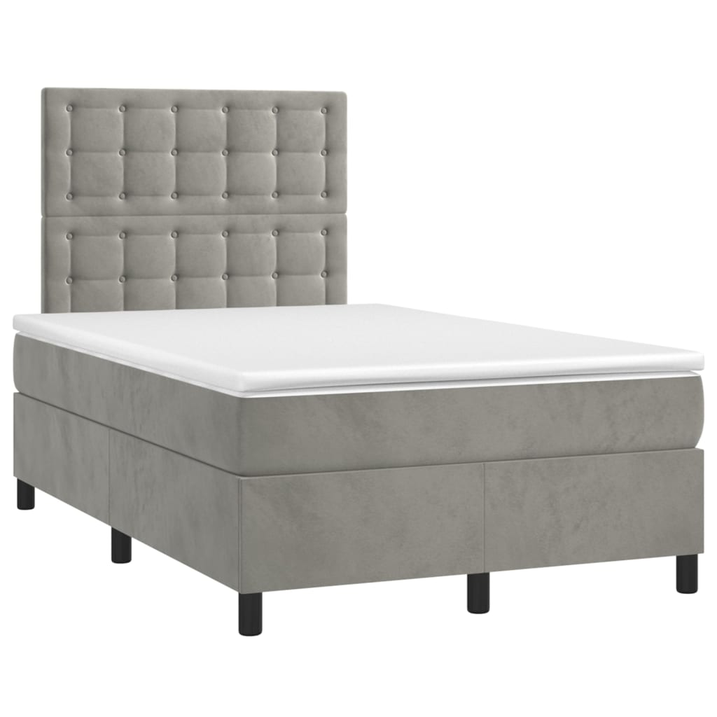 vidaXL Κρεβάτι Boxspring με Στρώμα & LED Αν.Γκρι 120x190εκ. Βελούδινο