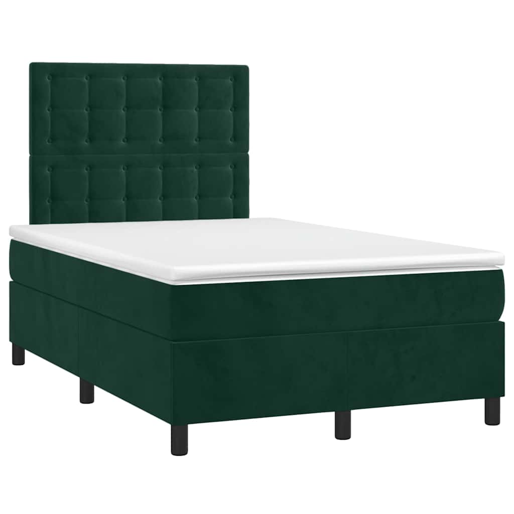 vidaXL Κρεβάτι Boxspring με Στρώμα & LED Σκ. Πράσινο 120x190εκ Βελούδο