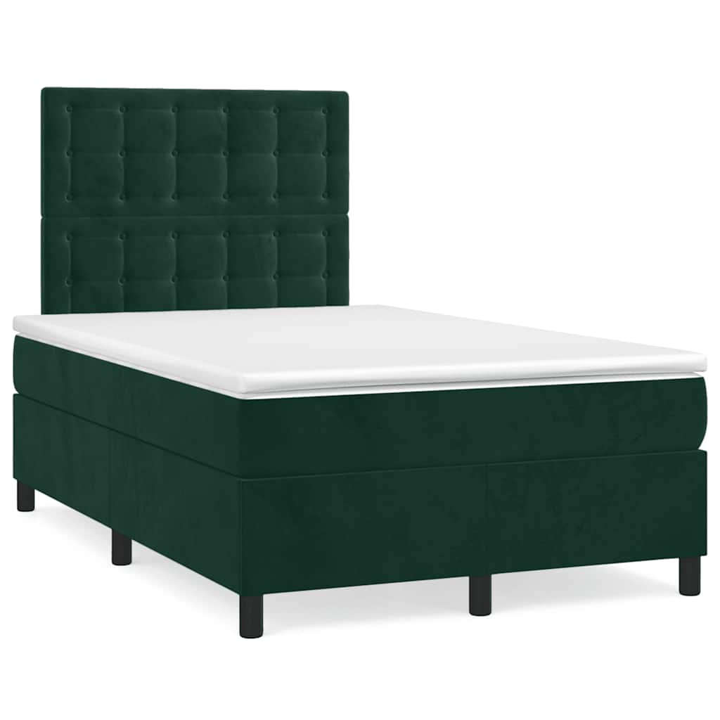 vidaXL Κρεβάτι Boxspring με Στρώμα & LED Σκ. Πράσινο 120x190εκ Βελούδο