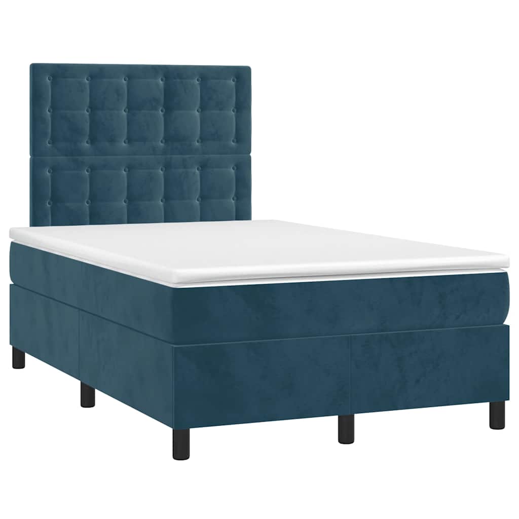 vidaXL Κρεβάτι Boxspring με Στρώμα & LED Σκ. Μπλε 120x190εκ. Βελούδινο