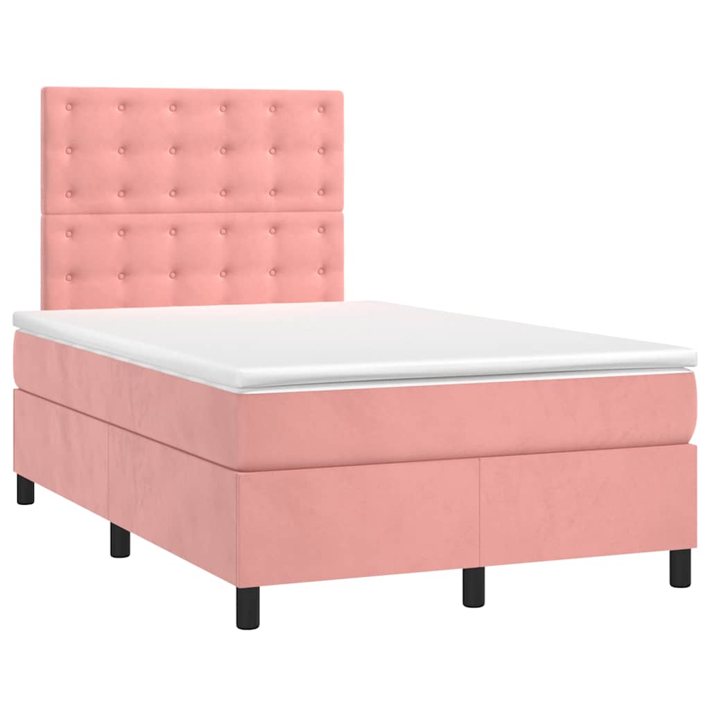 vidaXL Κρεβάτι Boxspring με Στρώμα & LED Ροζ 120x190 εκ. Βελούδινο