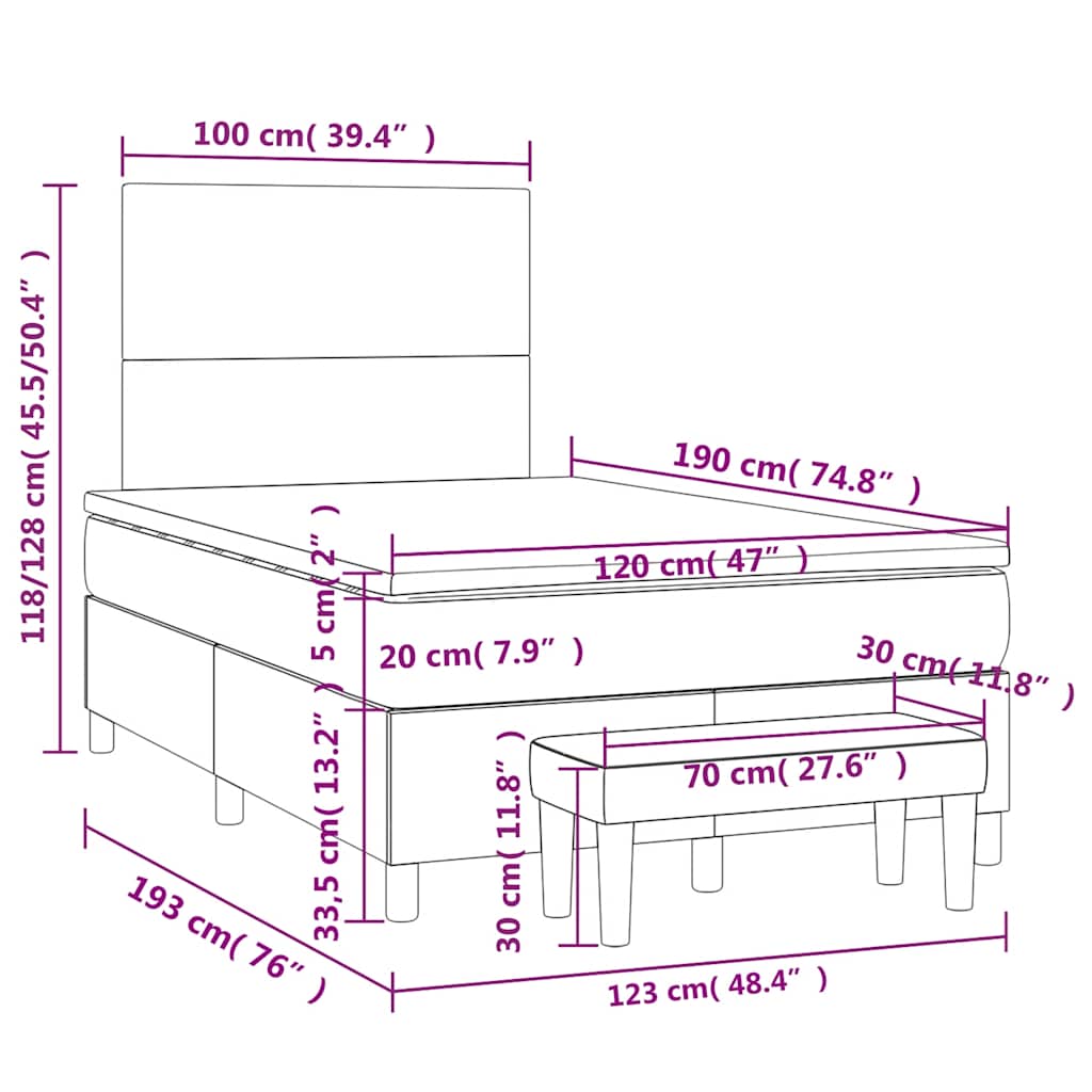 vidaXL Κρεβάτι Boxspring με Στρώμα Μπλε 120x190 εκ. Υφασμάτινο
