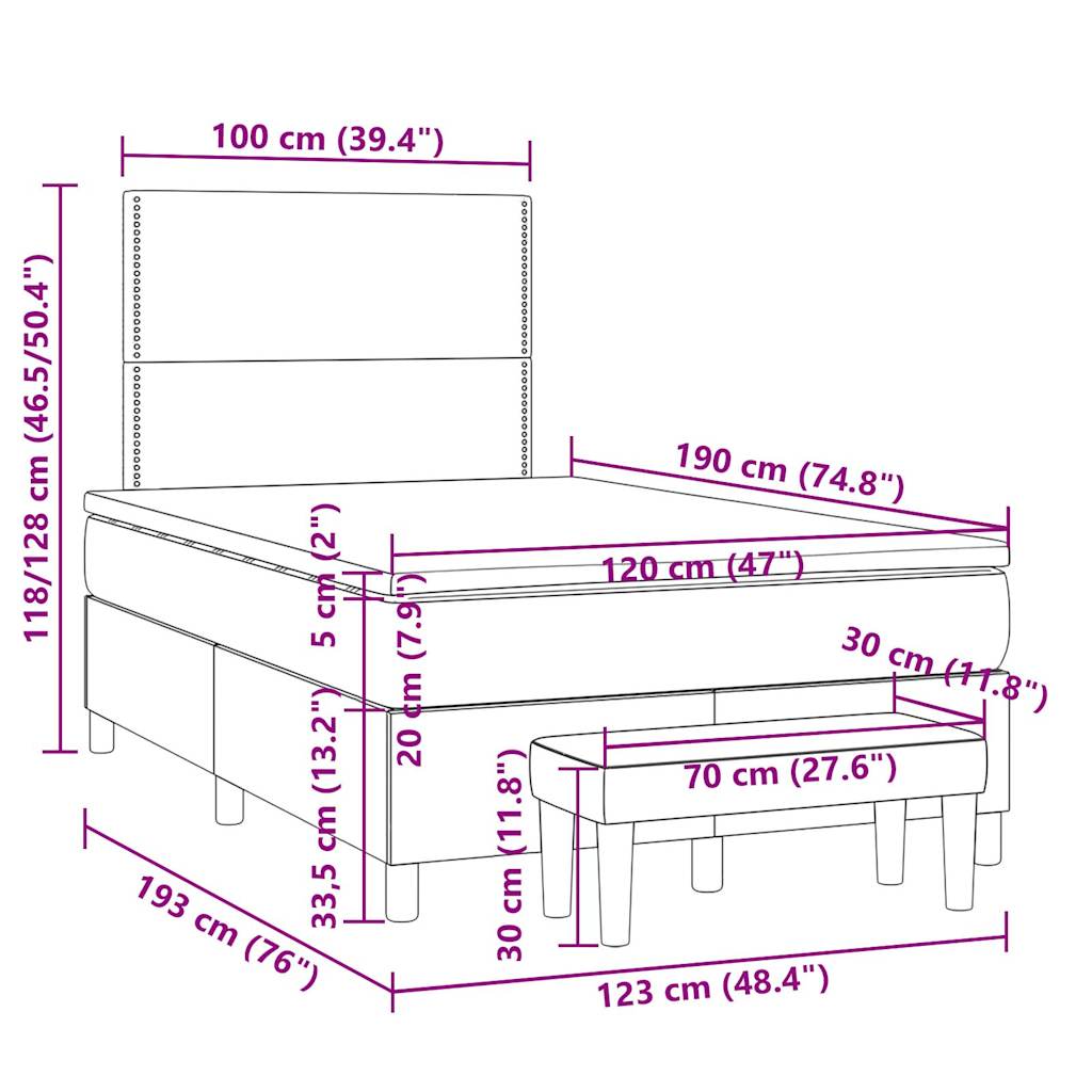vidaXL Κρεβάτι Boxspring με Στρώμα Taupe 120x190 εκ. Υφασμάτινο