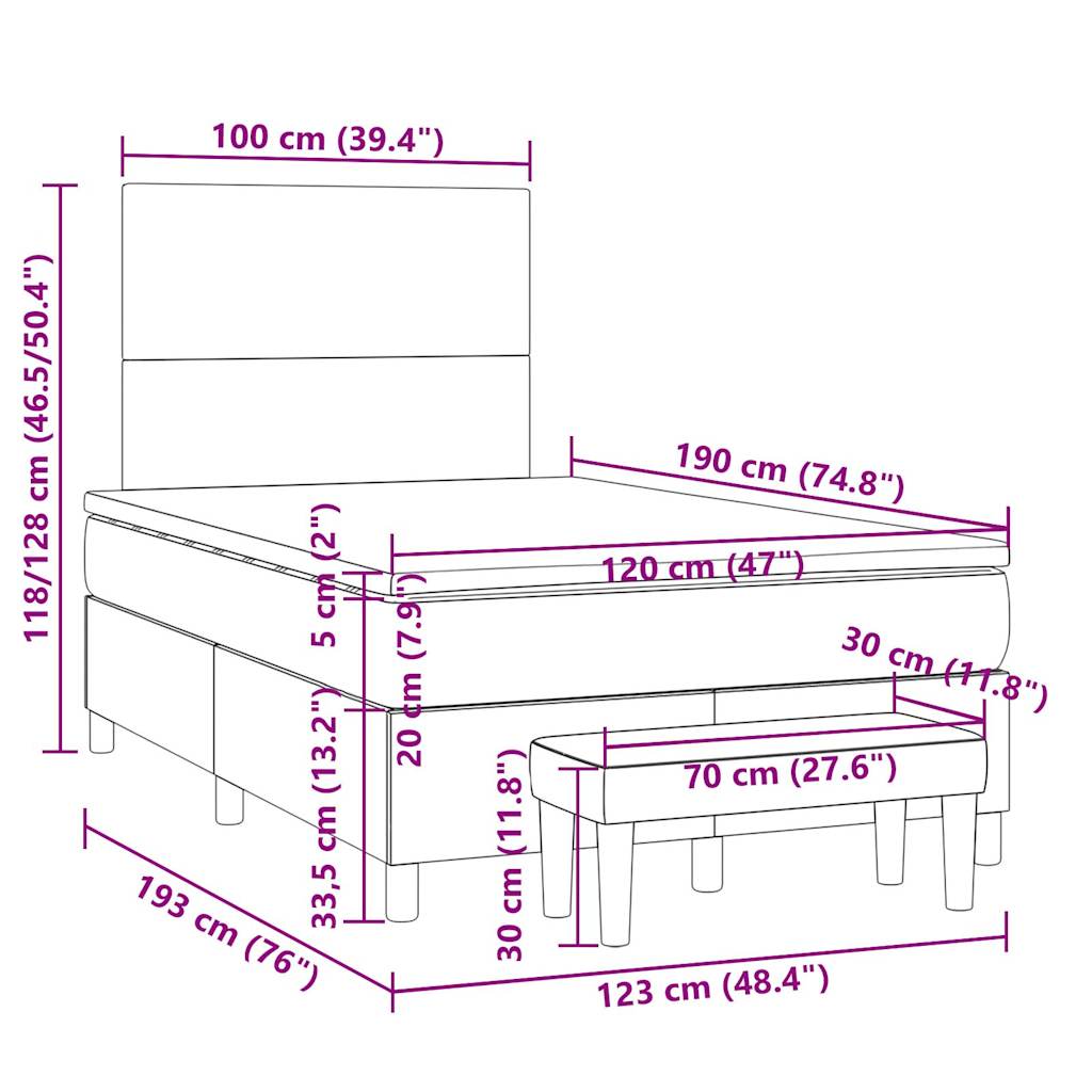 vidaXL Κρεβάτι Boxspring με Στρώμα Taupe 120x190 εκ. Υφασμάτινο