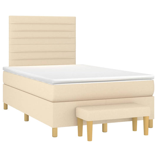 vidaXL Κρεβάτι Boxspring με Στρώμα Κρεμ 120x190 εκ. Υφασμάτινο