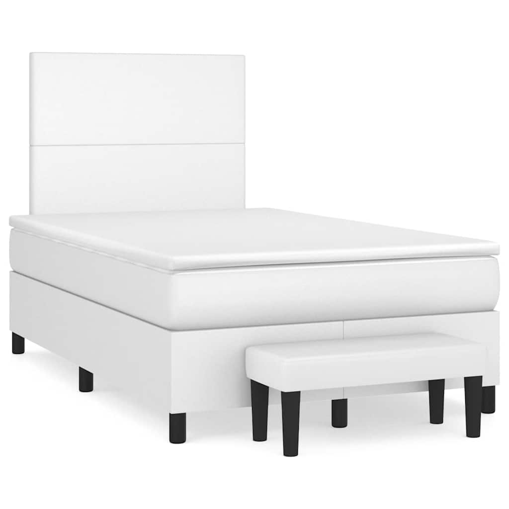 vidaXL Κρεβάτι Boxspring με Στρώμα Λευκό 120x190εκ.από Συνθετικό Δέρμα