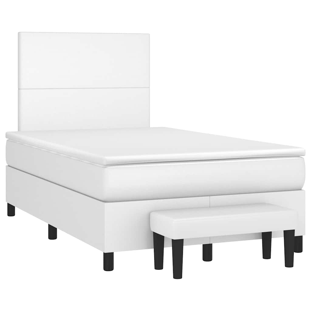 vidaXL Κρεβάτι Boxspring με Στρώμα Λευκό 120x190εκ.από Συνθετικό Δέρμα