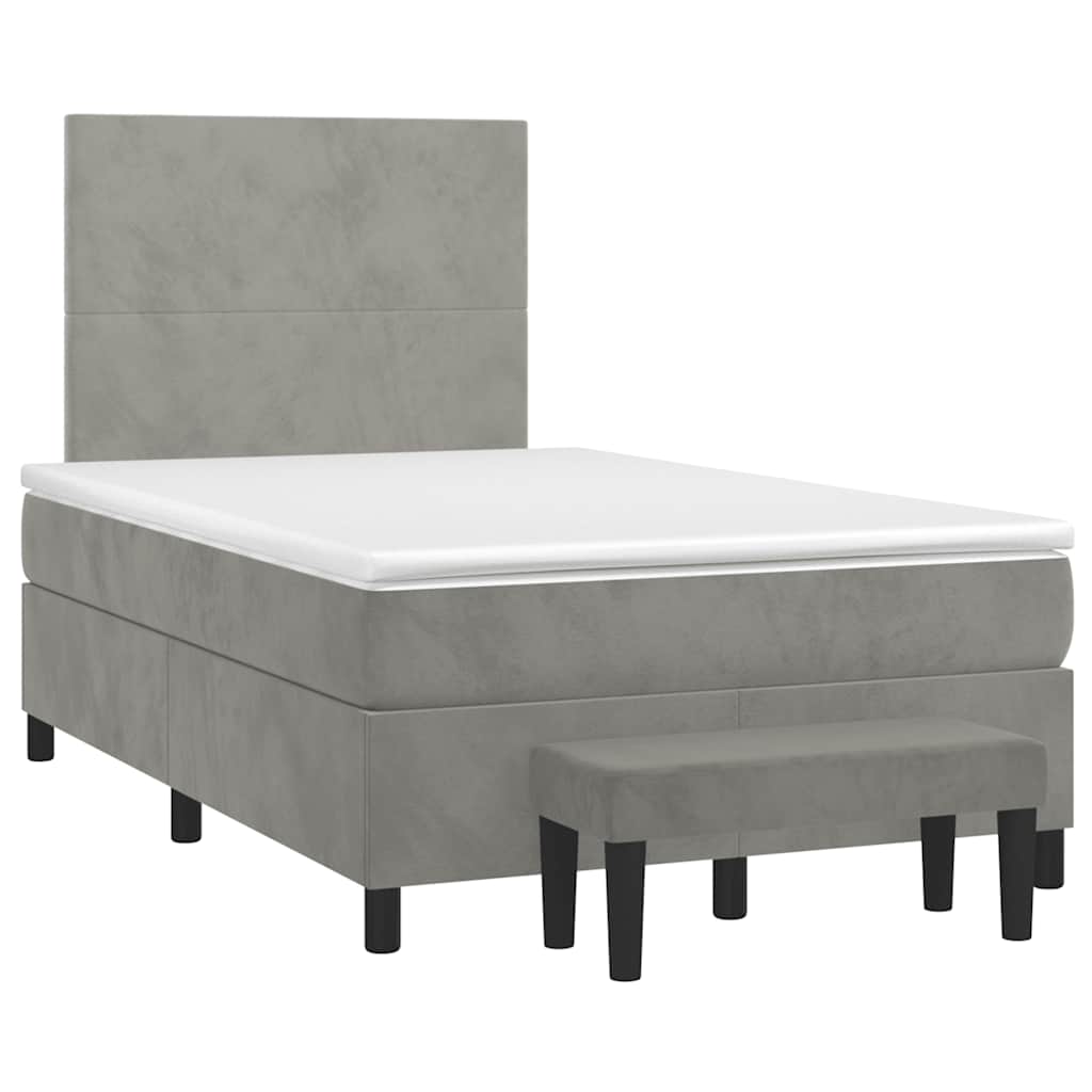 vidaXL Κρεβάτι Boxspring με Στρώμα Ανοιχτό Γκρι 120x190 εκ. Βελούδινο