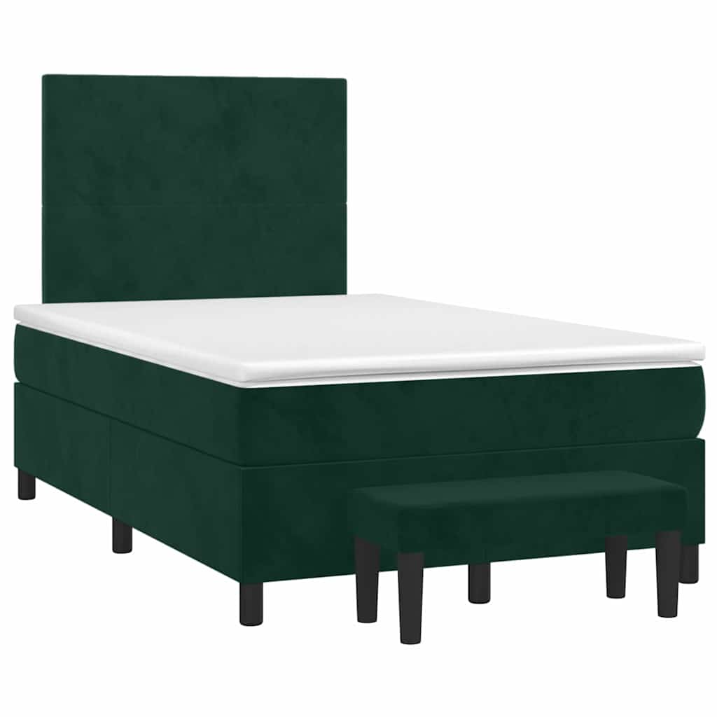 vidaXL Κρεβάτι Boxspring με Στρώμα Σκούρο Πράσινο 120x190εκ. Βελούδινο
