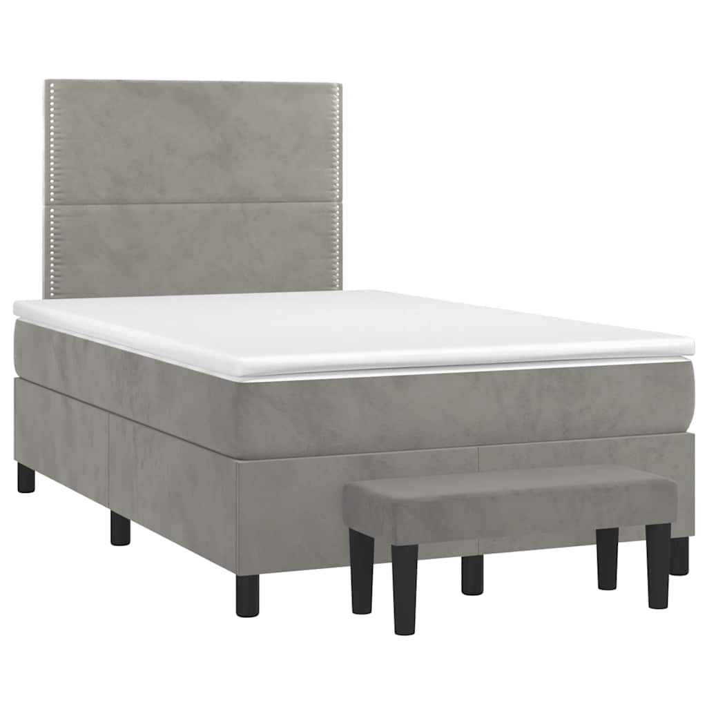 vidaXL Κρεβάτι Boxspring με Στρώμα Ανοιχτό Γκρι 120x190 εκ. Βελούδινο