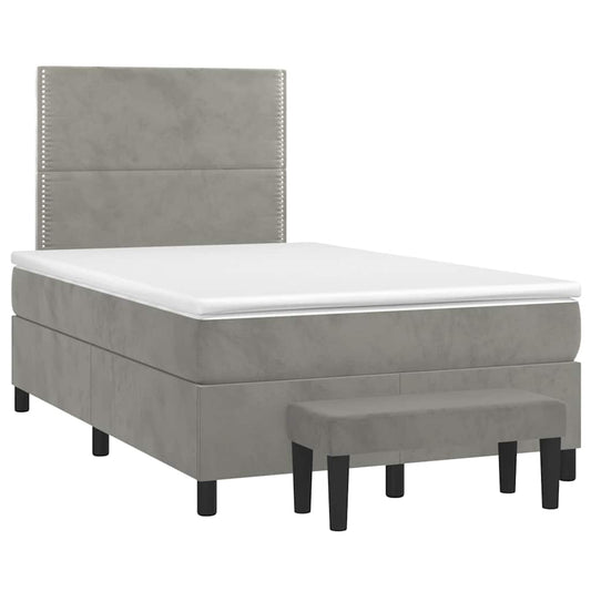 vidaXL Κρεβάτι Boxspring με Στρώμα Ανοιχτό Γκρι 120x190 εκ. Βελούδινο