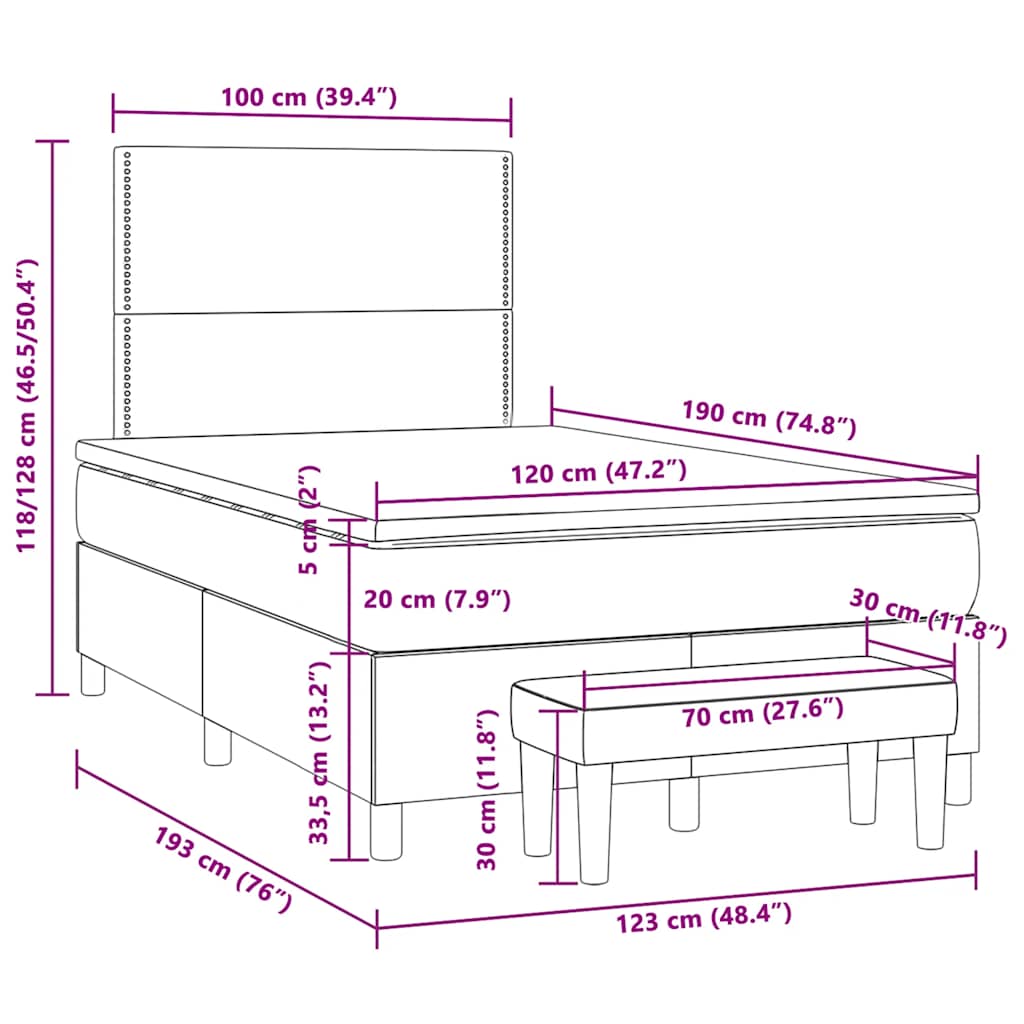 vidaXL Κρεβάτι Boxspring με Στρώμα Ανοιχτό Γκρι 120x190 εκ. Βελούδινο