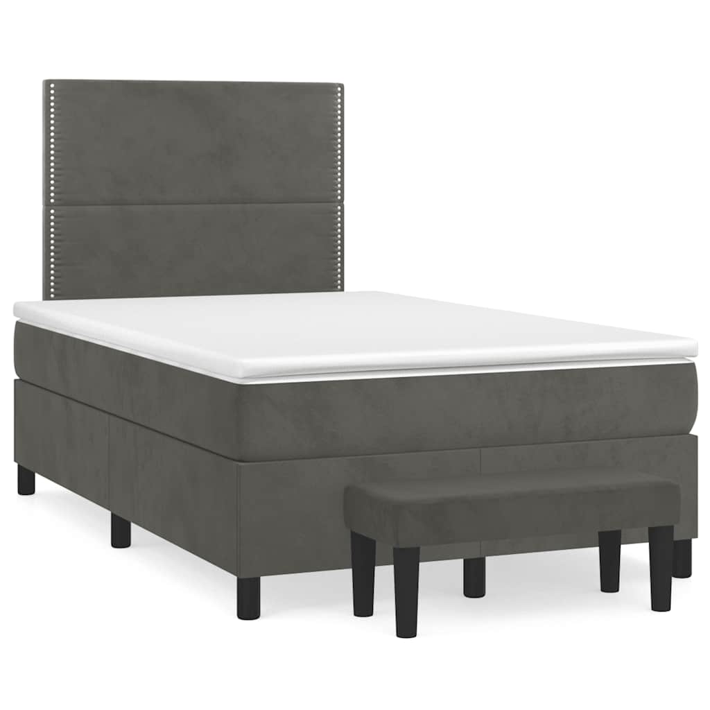 vidaXL Κρεβάτι Boxspring με Στρώμα Σκούρο Γκρι 120x190 εκ. Βελούδινο