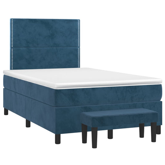 vidaXL Κρεβάτι Boxspring με Στρώμα Σκούρο Μπλε 120x190 εκ. Βελούδινο