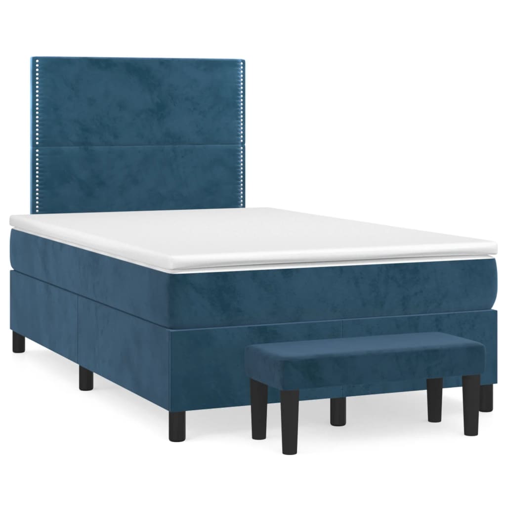 vidaXL Κρεβάτι Boxspring με Στρώμα Σκούρο Μπλε 120x190 εκ. Βελούδινο