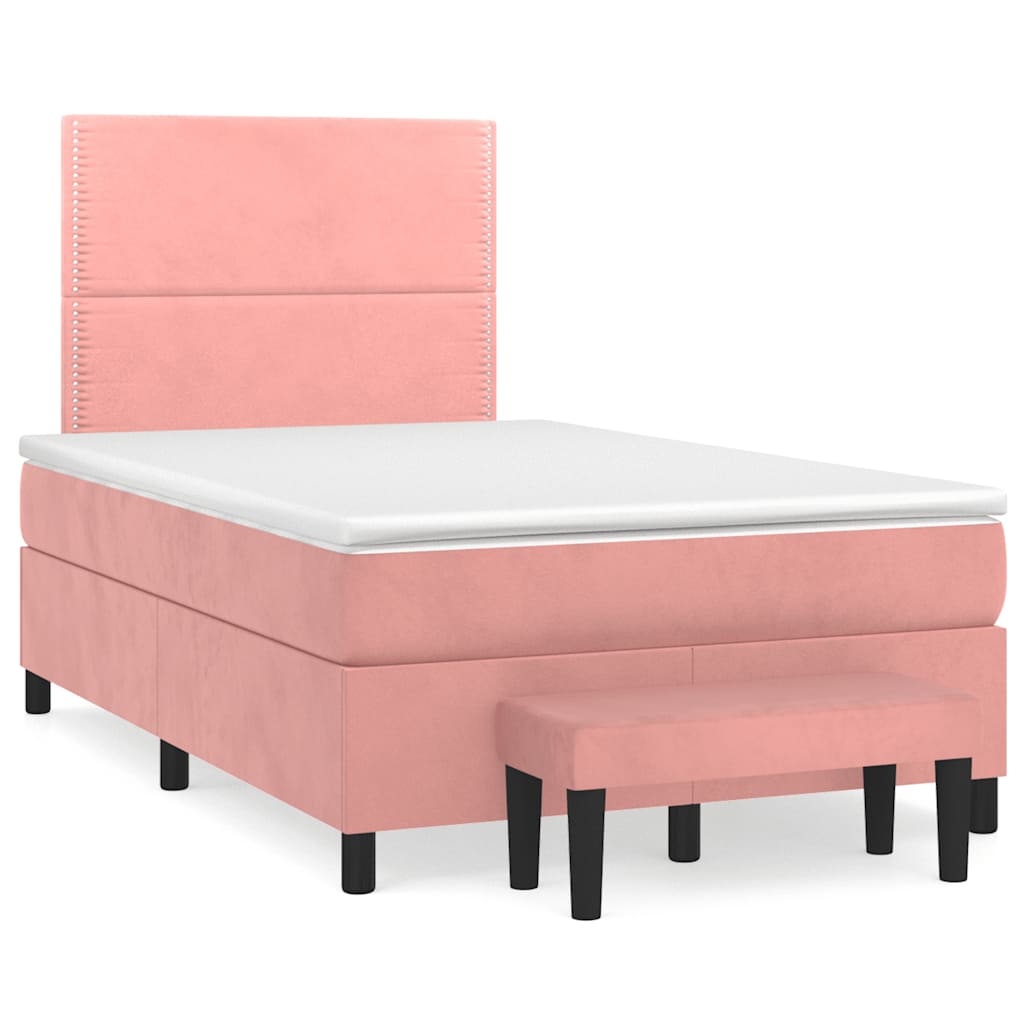 vidaXL Κρεβάτι Boxspring με Στρώμα Ροζ 120x190 εκ. Βελούδινο