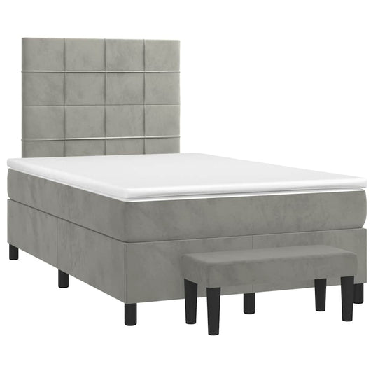vidaXL Κρεβάτι Boxspring με Στρώμα Ανοιχτό Γκρι 120x190 εκ. Βελούδινο