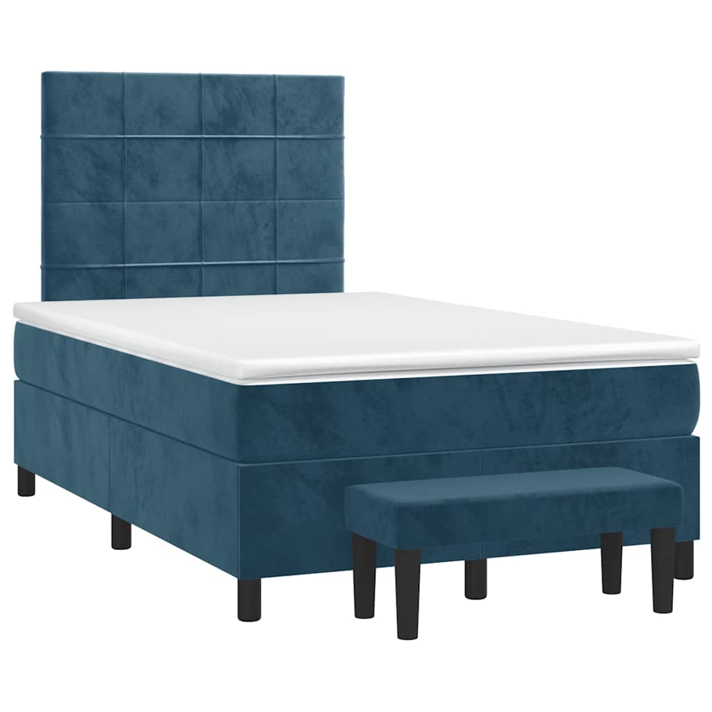 vidaXL Κρεβάτι Boxspring με Στρώμα Σκούρο Μπλε 120x190 εκ. Βελούδινο