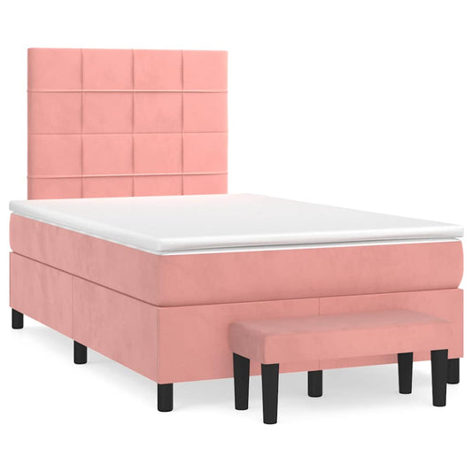 vidaXL Κρεβάτι Boxspring με Στρώμα Ροζ 120x190 εκ. Βελούδινο