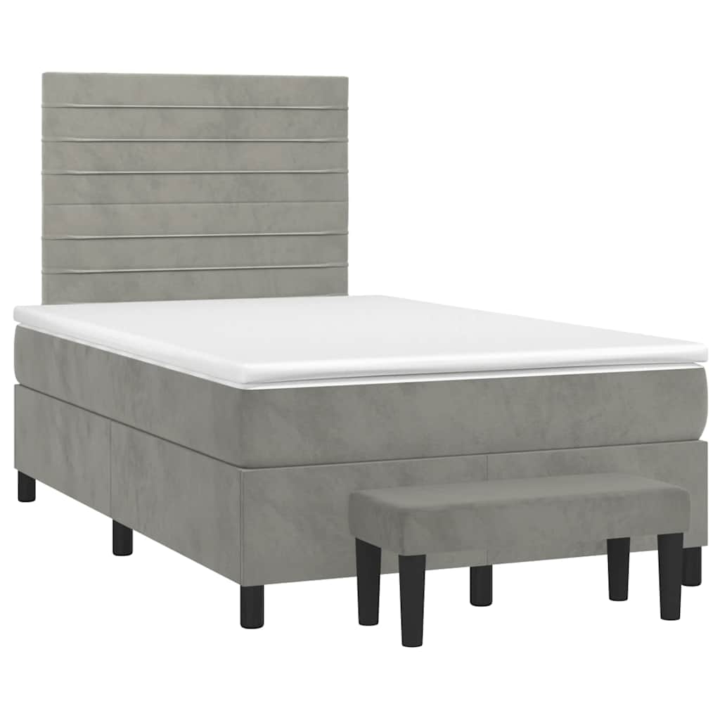 vidaXL Κρεβάτι Boxspring με Στρώμα Ανοιχτό Γκρι 120x190 εκ. Βελούδινο