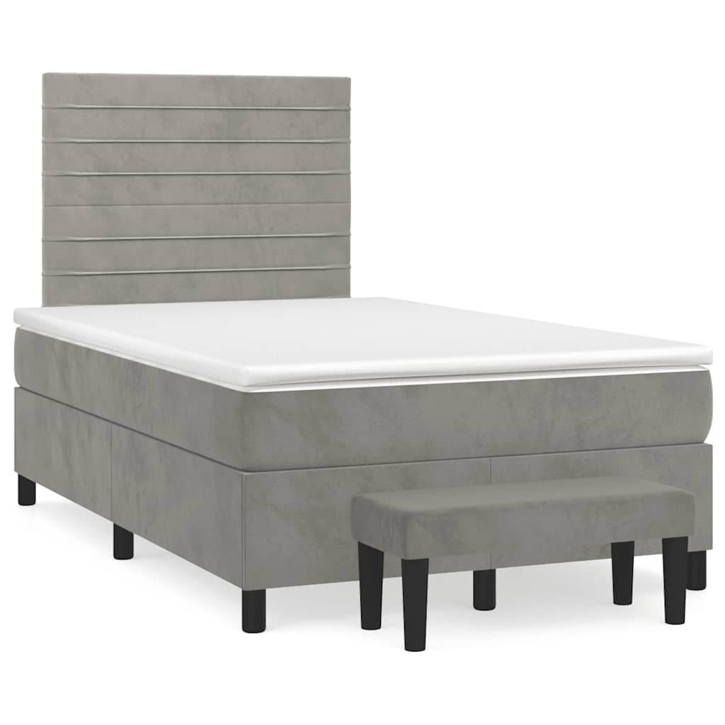 vidaXL Κρεβάτι Boxspring με Στρώμα Ανοιχτό Γκρι 120x190 εκ. Βελούδινο