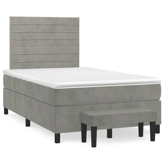 vidaXL Κρεβάτι Boxspring με Στρώμα Ανοιχτό Γκρι 120x190 εκ. Βελούδινο