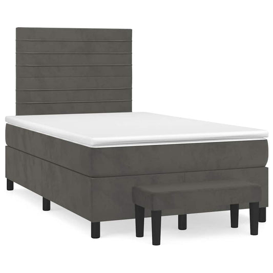 vidaXL Κρεβάτι Boxspring με Στρώμα Σκούρο Γκρι 120x190 εκ. Βελούδινο
