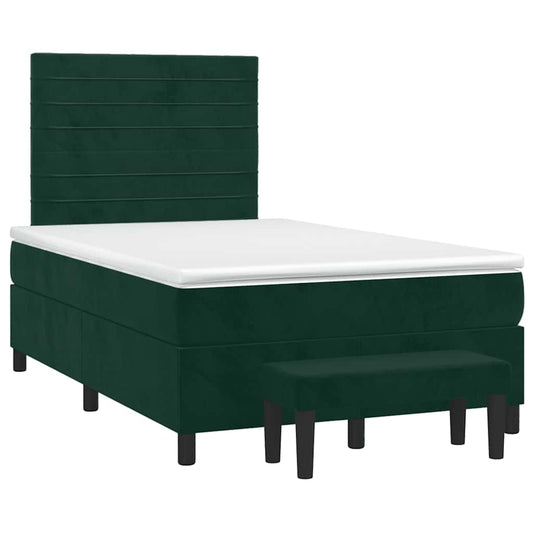 vidaXL Κρεβάτι Boxspring με Στρώμα Σκούρο Πράσινο 120x190εκ. Βελούδινο