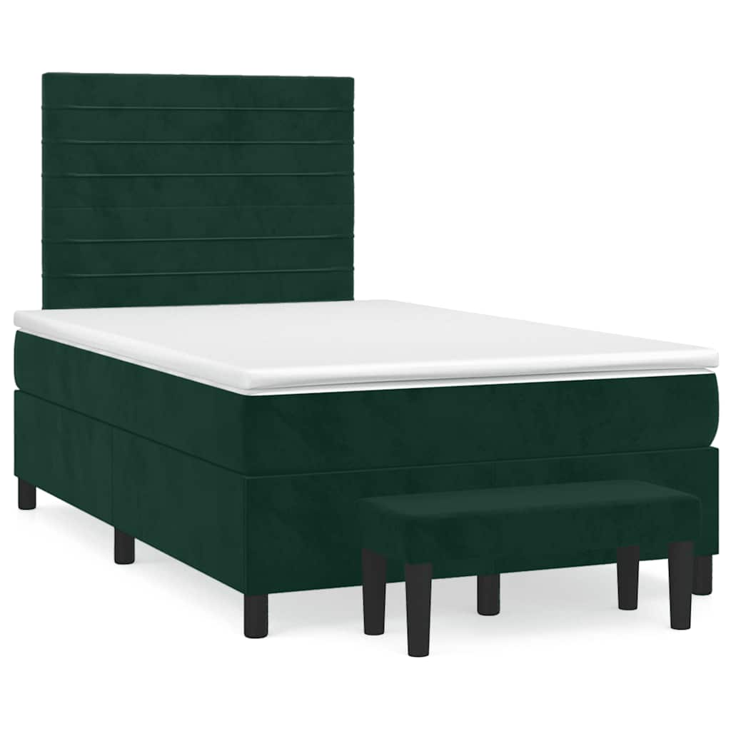 vidaXL Κρεβάτι Boxspring με Στρώμα Σκούρο Πράσινο 120x190εκ. Βελούδινο